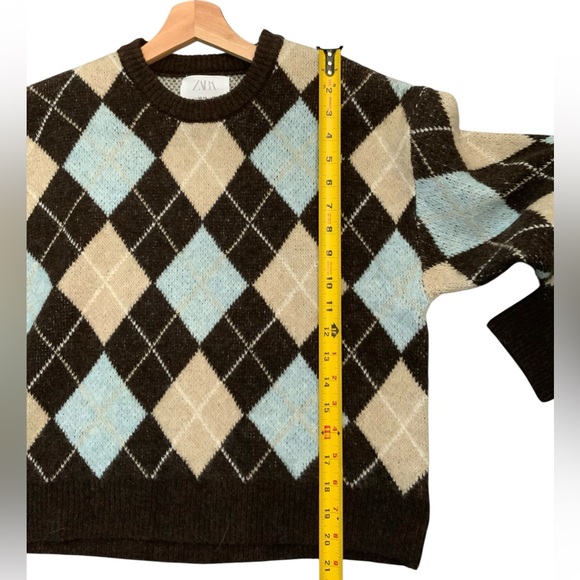 Zara Argyle Crew Neck Sweater - Black, Light Blue, and Cream - Picture 6 of 6